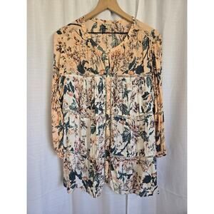 LUCKY BRAND Womens 2X Boho Mixed Print Floral Cutout Peasant Top Peach Hippie